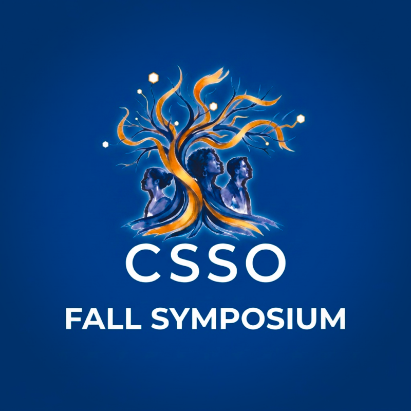 CSSO Fall Symposium logo: a glowing gold and blue tree with three people silhouetted in its trunk
